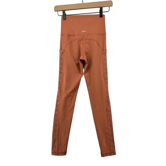 Aerie Size Small Leggings Pockets Floral Cut Outs Orange Pink High Rise - Picture 4 of 5